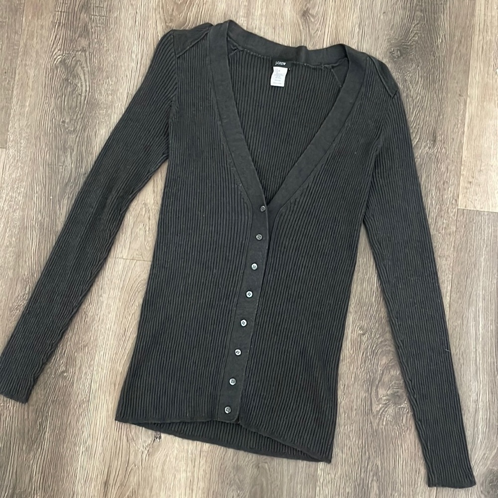 J. Crew Vintage Gray Ribbed Slim Fit Wool Blend Cardigan Sweater Womens Medium M